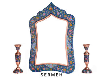 Persian mirror and candle holder set