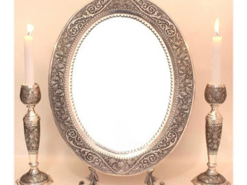 silver mirror and candle holder set