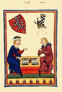 Backgammon being played in Medieval times.