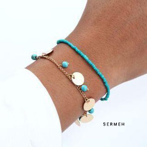 Gold and Turquoise Bracelet, 2Set 18K Gold