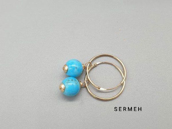 Turquoise Earrings, 18K Gold and Real Turquoise